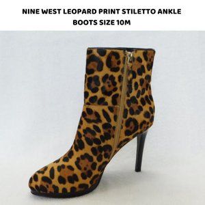 NINE WEST LEOPARD PRINT STILETTO ANKLE BOOTS SIZE 10M